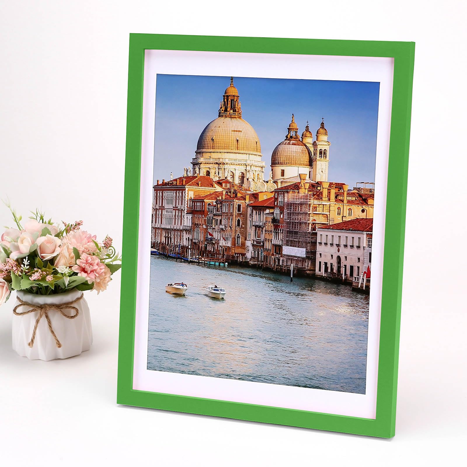 wyooxoo 12x16 Picture Frame Green Made of Solid Wood Photo Frames Display Pictures 11x14 with Mat or 12x16 Without Mat Colorful